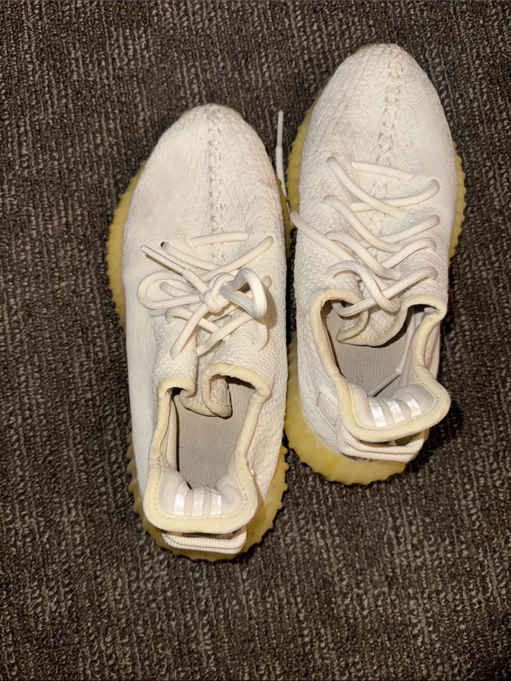 Yeezy Women's Cream Knit Sneakers with Yellow Gum Sole